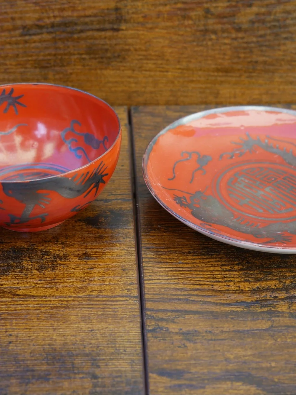 Meiji Period Red Dragon Ceramic Tea Set Cup & Saucer